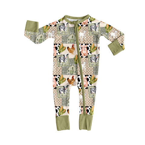 Preorder MOQ 5 Pcs LR2629 Farm Pig Animals Baby Sleepers Romper