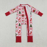 LR2632 Christmas Santa Trees Red Baby Footie Sleepers Romper