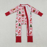 LR2632 Christmas Santa Trees Red Baby Footie Sleepers Romper