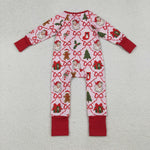 LR2632 Christmas Santa Trees Red Baby Footie Sleepers Romper