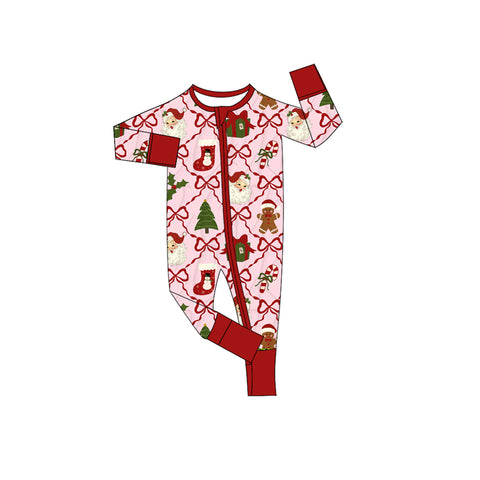 Preorder 09.24 LR2632 Christmas Santa Trees Red Baby Sleepers Romper