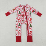 LR2632 Christmas Santa Trees Red Baby Footie Sleepers Romper