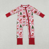 LR2632 Christmas Santa Trees Red Baby Footie Sleepers Romper