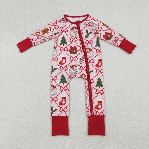 LR2632 Christmas Santa Trees Red Baby Footie Sleepers Romper