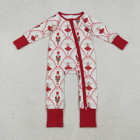 LR2633 Christmas Ballet Soldier Red Baby Footie Sleepers Romper