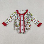 LR2635 Embroidery Christmas Green Animal Baby Bubble Romper