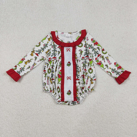 LR2635 Embroidery Christmas Green Animal Baby Bubble Romper