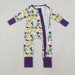 LR2637 Mardi Gras Camo Baby Sleepers Romper