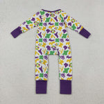 LR2637 Mardi Gras Camo Baby Sleepers Romper