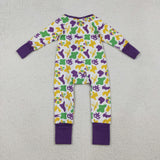 LR2637 Mardi Gras Camo Baby Sleepers Romper
