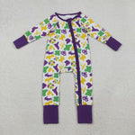LR2637 Mardi Gras Camo Baby Sleepers Romper