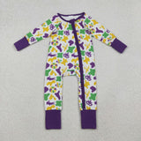 LR2637 Mardi Gras Camo Baby Sleepers Romper