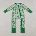 LR2654 Christmas Bows Green Baby Sleepers Romper
