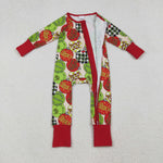 LR2658 Christmas Green Animal Red Baby Footie Sleepers Romper