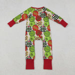 LR2658 Christmas Green Animal Red Baby Footie Sleepers Romper