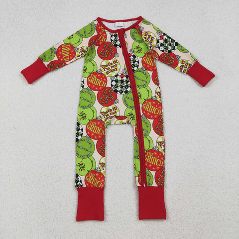 LR2658 Christmas Green Animal Red Baby Footie Sleepers Romper