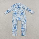 LR2661 Castle Bows Blue Baby Sleepers Footie Romper