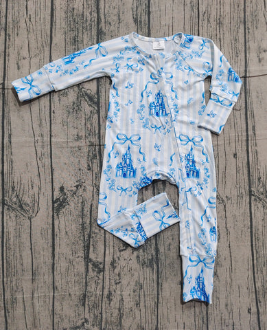 Preorder Samples LR2661 Castle Bows Blue Baby Sleepers Romper