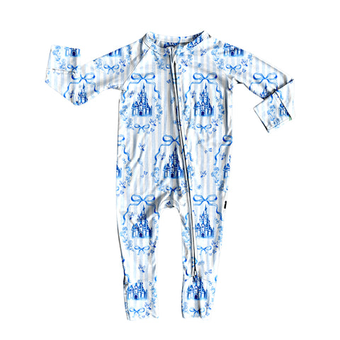 Preorder 10.01 MOQ 5 pcs LR2661 Castle Bows Blue Baby Sleepers Romper