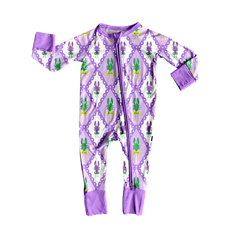 Preorder 10.01 MOQ 5 pcs LR2667 Mardi Gras Crawfish Baby Sleepers Romper