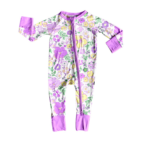 Preorder 10.01 MOQ 5 pcs LR2668 Mardi Gras Flower Baby Sleepers Romper