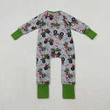 LR2669 Christmas Truck Green Baby Sleepers Romper