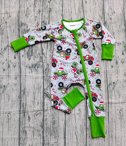 Preorder Samples LR2669 Christmas Truck Green Baby Sleepers Romper