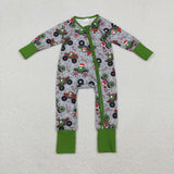 LR2669 Christmas Truck Green Baby Sleepers Romper