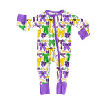 Preorder 10.01 MOQ 5 pcs LR2673 Mardi Gras Bows Baby Sleepers Romper