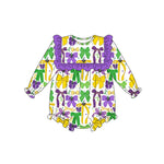 Preorder 10.01 MOQ 5 pcs LR2674 Mardi Gras Bows Baby Girls Romper