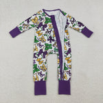 LR2678 Mardi Gras Bows Baby Footie Sleepers Romper