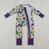 LR2678 Mardi Gras Bows Baby Footie Sleepers Romper
