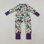 LR2678 Mardi Gras Bows Baby Footie Sleepers Romper