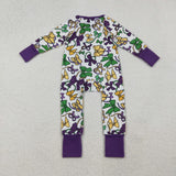 LR2678 Mardi Gras Bows Baby Footie Sleepers Romper