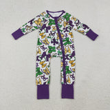 LR2678 Mardi Gras Bows Baby Footie Sleepers Romper