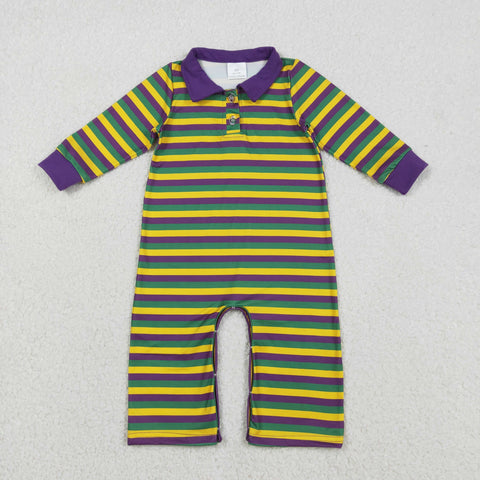 LR2679 Mardi Gras Stripe Baby Boys Romper