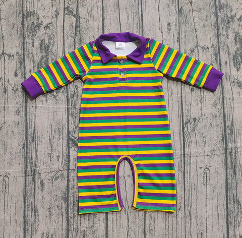Preorder Samples LR2679 Mardi Gras Stripe Baby Boys Romper