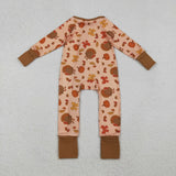 LR2689 Thanksgiving Turkey Pumpkin Bows Baby Sleepers Romper