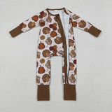 LR2690 Thanksgiving Turkey Pumpkin Pie Baby Footie Sleepers Romper