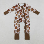LR2690 Thanksgiving Turkey Pumpkin Pie Baby Footie Sleepers Romper