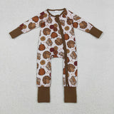 LR2690 Thanksgiving Turkey Pumpkin Pie Baby Footie Sleepers Romper