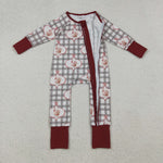 LR2691 Thanksgiving Turkey Plaid Baby Sleepers Footie Romper