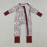 LR2691 Thanksgiving Turkey Plaid Baby Sleepers Footie Romper