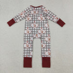 LR2691 Thanksgiving Turkey Plaid Baby Sleepers Footie Romper