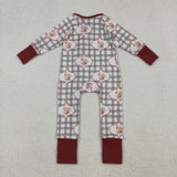LR2691 Thanksgiving Turkey Plaid Baby Sleepers Footie Romper
