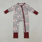 LR2691 Thanksgiving Turkey Plaid Baby Sleepers Footie Romper