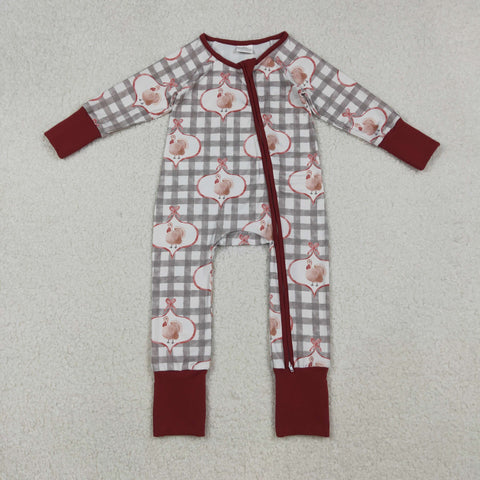 LR2691 Thanksgiving Turkey Plaid Baby Sleepers Footie Romper