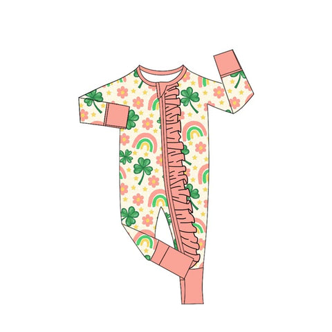 Preorder 10.06 MOQ 5 pcs LR2692 Rainbow Leaf Flower Baby Sleepers Romper