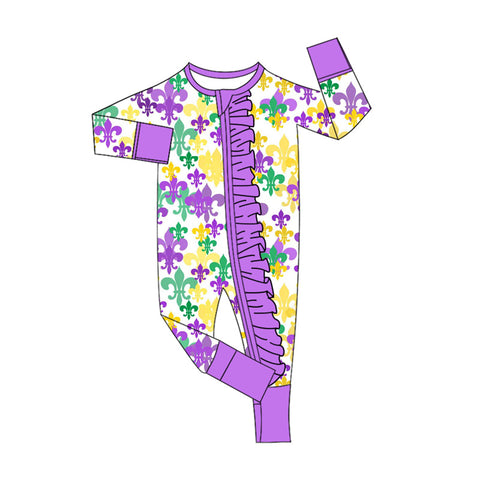 Preorder 10.08 MOQ 5 pcs LR2694 Mardi Gras Purple Baby Sleepers Romper