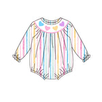 Preorder Samples LR2695 Embroidery Valentine's Day Love Colorful Stripe Baby Girls Romper